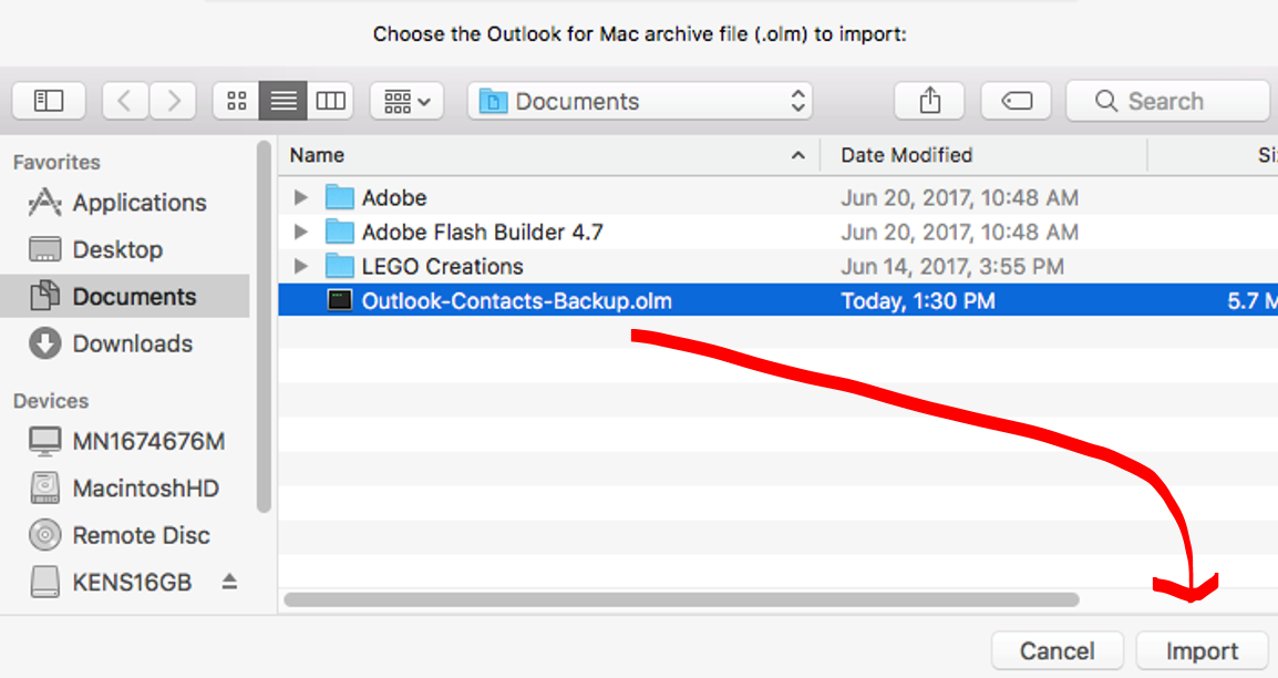 outlook for mac import email from specific account